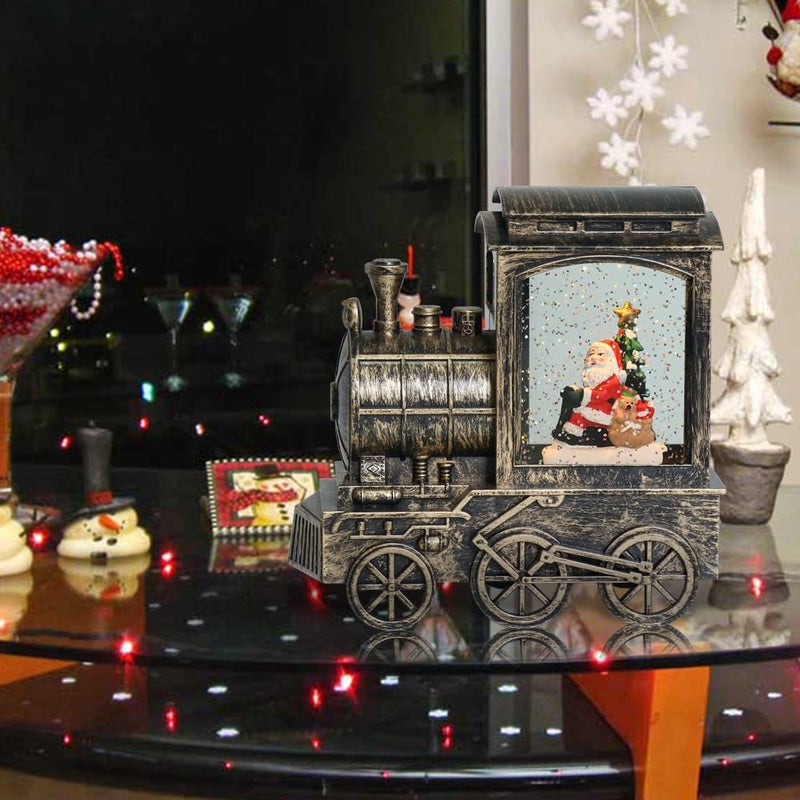 GenSwin Christmas Snow Globe Lantern Train Water Swirling Glitter with 6H Timer  Musical LED Lighted Battery Operated Santa Claus Scene for Christmas Home Decoration and Gift(Copper) - Image 2